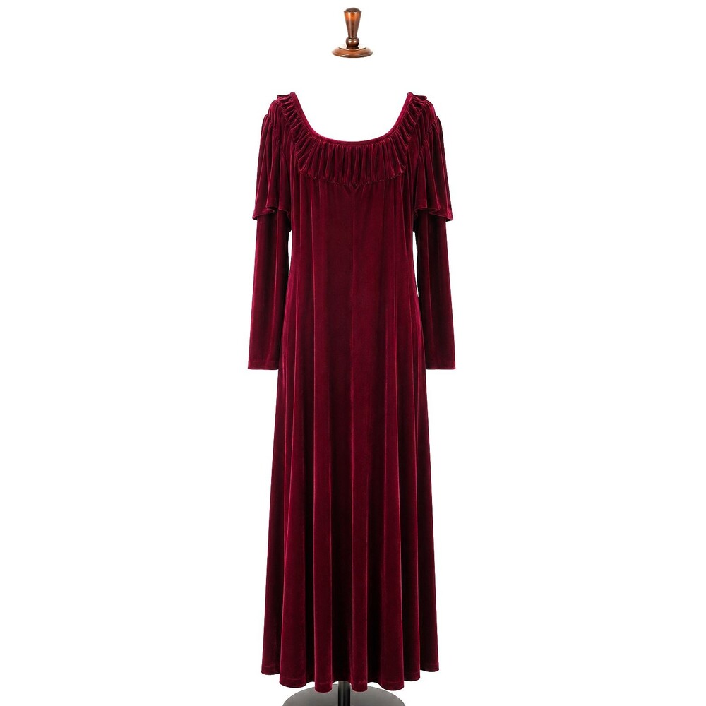 The Pyramid Collection Velvet Maxi Dress Size XL Dark Red Long Sleeve Gothic